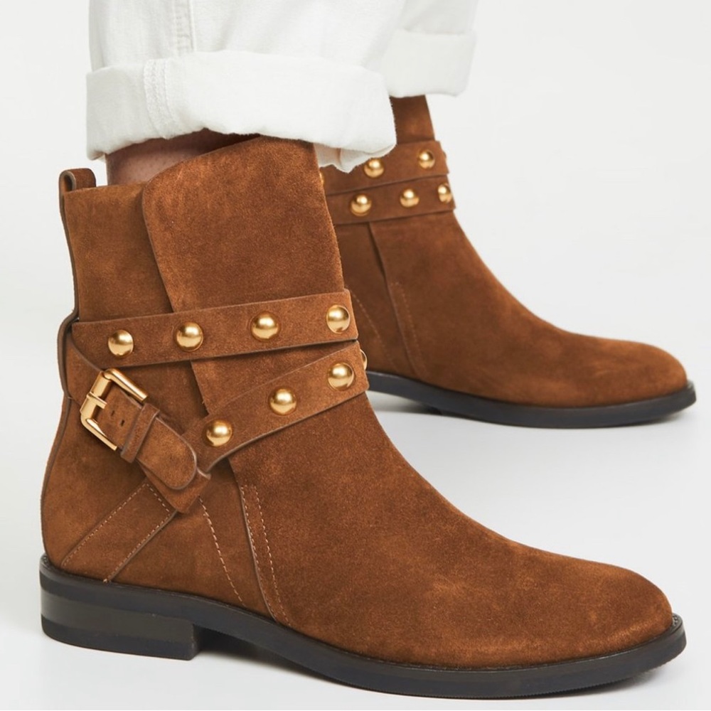 SEE BY CHLOÉ JANIS HEELED ANKLE BOOTS Suede Leather Studded Size 36 MSRP 475